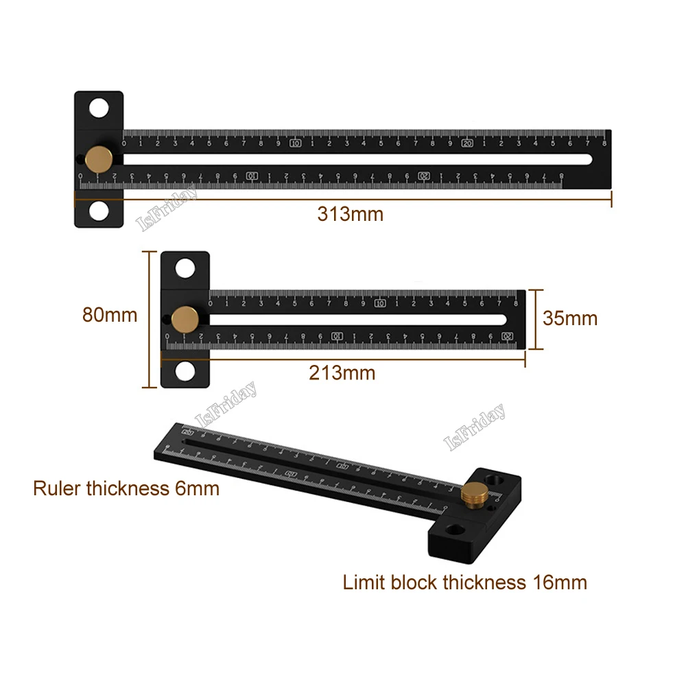 Woodworking T type Hole Ruler Aluminum Alloy Fine Adjustment T-shaped Ruler Multifunctional Marking Device Marking Carpenter DIY