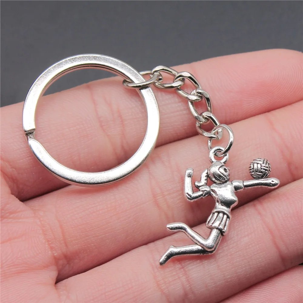 Souvenirs Gift Antique Silver Color 24x26mm Volleyball Player Pendant Keyring