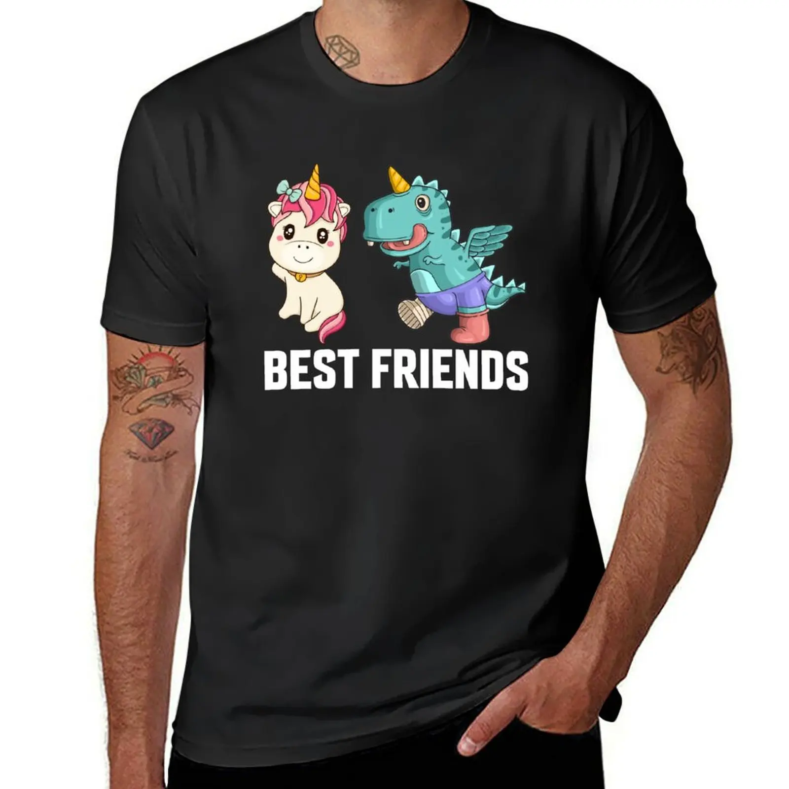 Cute unicorn Dino best friends T-Shirt heavyweights animal prinfor boys summer top Short sleeve tee men