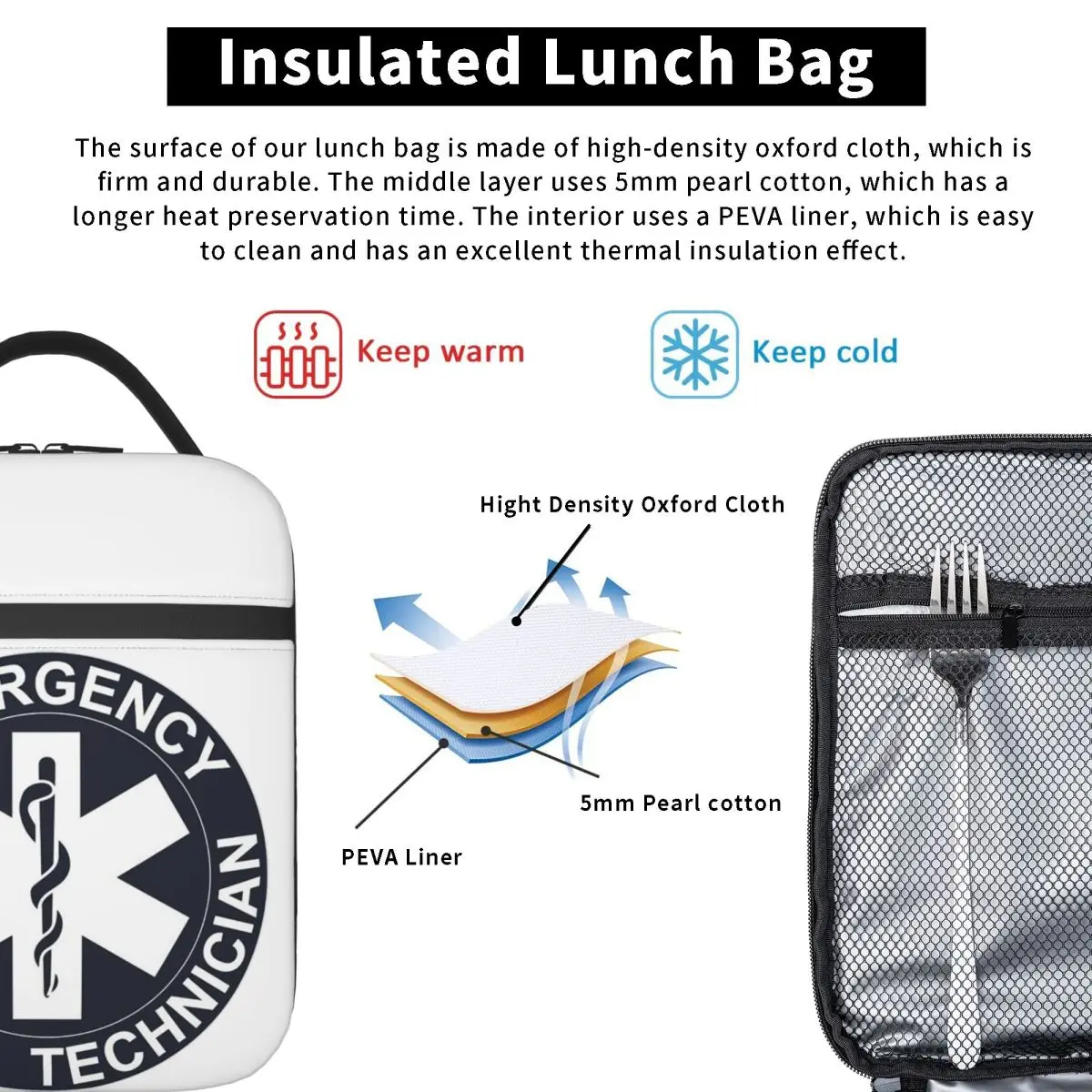 حقيبة غداء معزولة طبيًا للطوارئ من Emt Star Of Life للنساء، صندوق طعام حراري مبرد للمكتب، حاوية صناديق الغداء #3