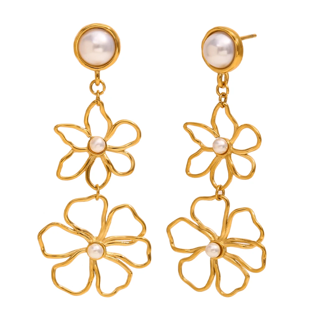 

Stainless Steel Pearl Earring Plated 18k Gold Color Non Tarnish Waterproof Trendy Jewelry Earring for Women Gift