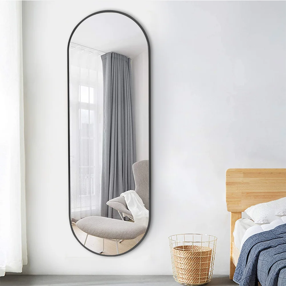 Black 160cm Oval Full Length Wall Mounted Mirror for Bathroom, Bedroom, Living Room, Hallway Decoration