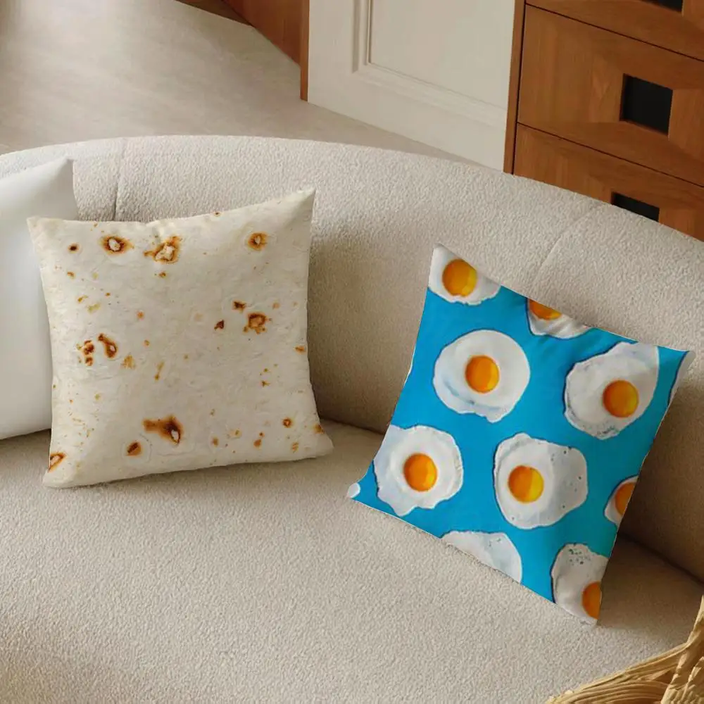 Funny Food Fried Egg Cushion Cover Daily Washable Linen Pillowcase Soft  for Sofa Bed Home Room Decor