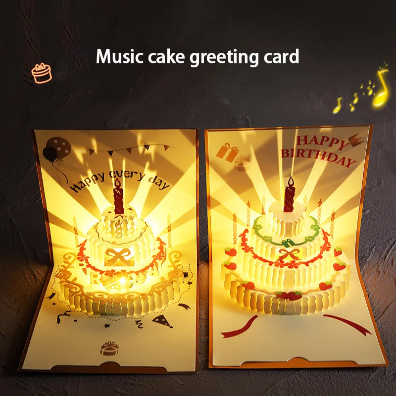 Cartes de vœux d'anniversaire musicales, carte-cadeau Pop-Up 3D avec cartes cadeaux musicales Led avec enveloppe, décorations de mariage pour Tables