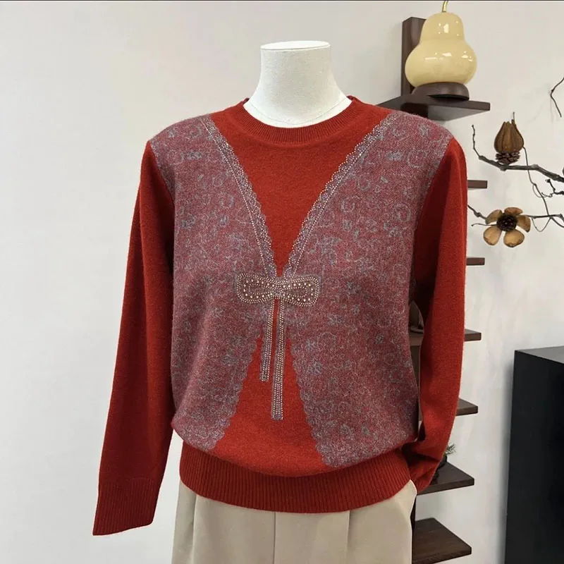 Fall Winter New Ladies' Sweater Sweater Round Neck Pullover Loose Joker Long Sleeve Bottoming Warm Pullover Pullover Sweater