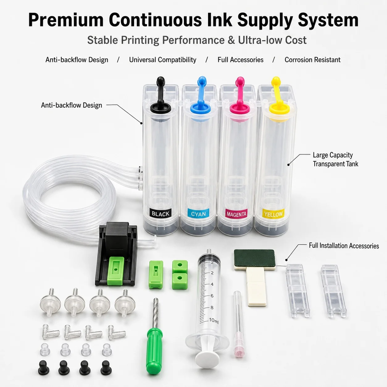 Universal 4Color Continuous Ink Supply System With Accessaries Ink Tank For HP/Canon /Brother/Epson All Printer CISS