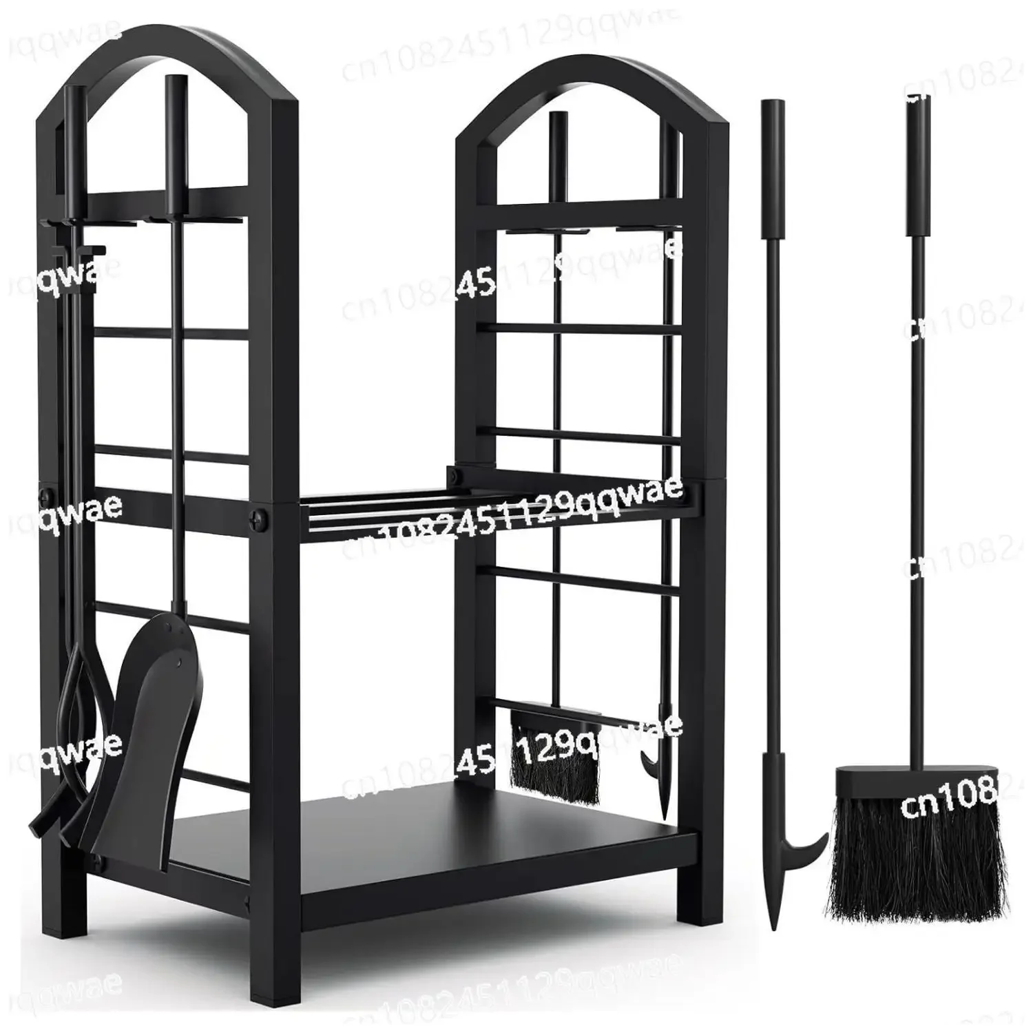 Black Thickened Wrought Iron Firewood Rack Fully Disassembled, Light Luxury Log Holder with Spot Hair Strap Hook view 2