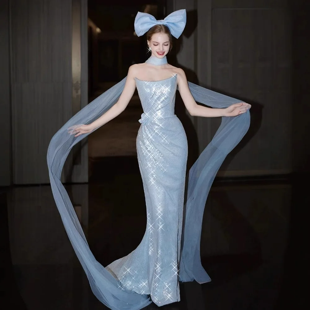 

Ele Blue Sequin Fi Tail Вечернее платье для женщин Свадебное утреннее oot Обручальное платье с высокой талией Slim Fit Cany Annua...