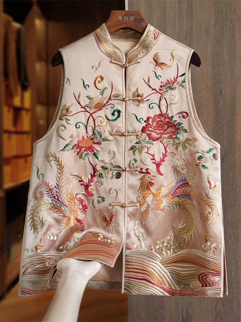 Women's Jackets Women Vest New Outerwear Phoenix Embroidered Vest Jacket Women's Waistcoat  Chinese Tang Suit Buckle top Jacket