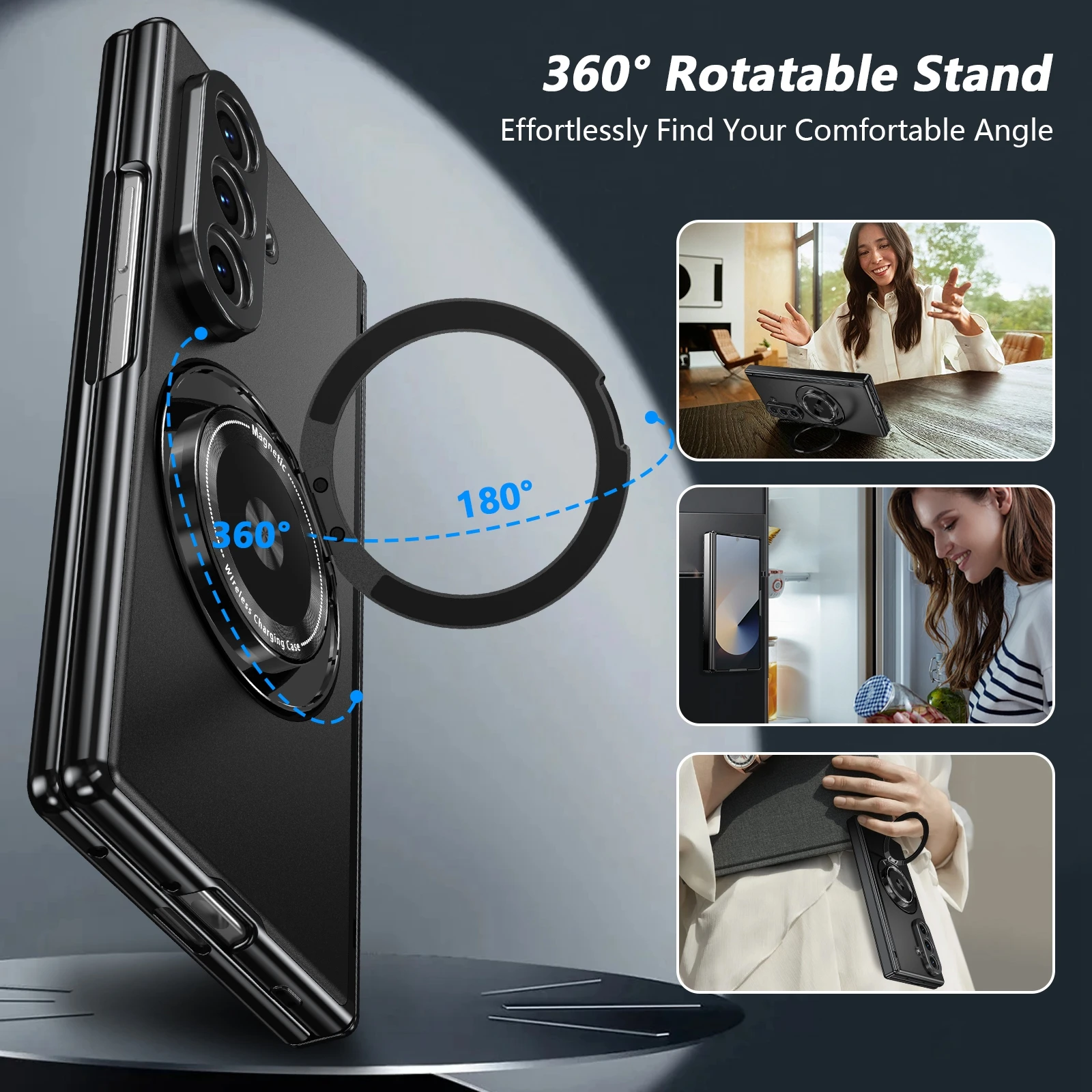 

Phone case suitable for Samsung Z Fold 5/6/7/8, with tempered glass screen protector, car mount, and rotating stand