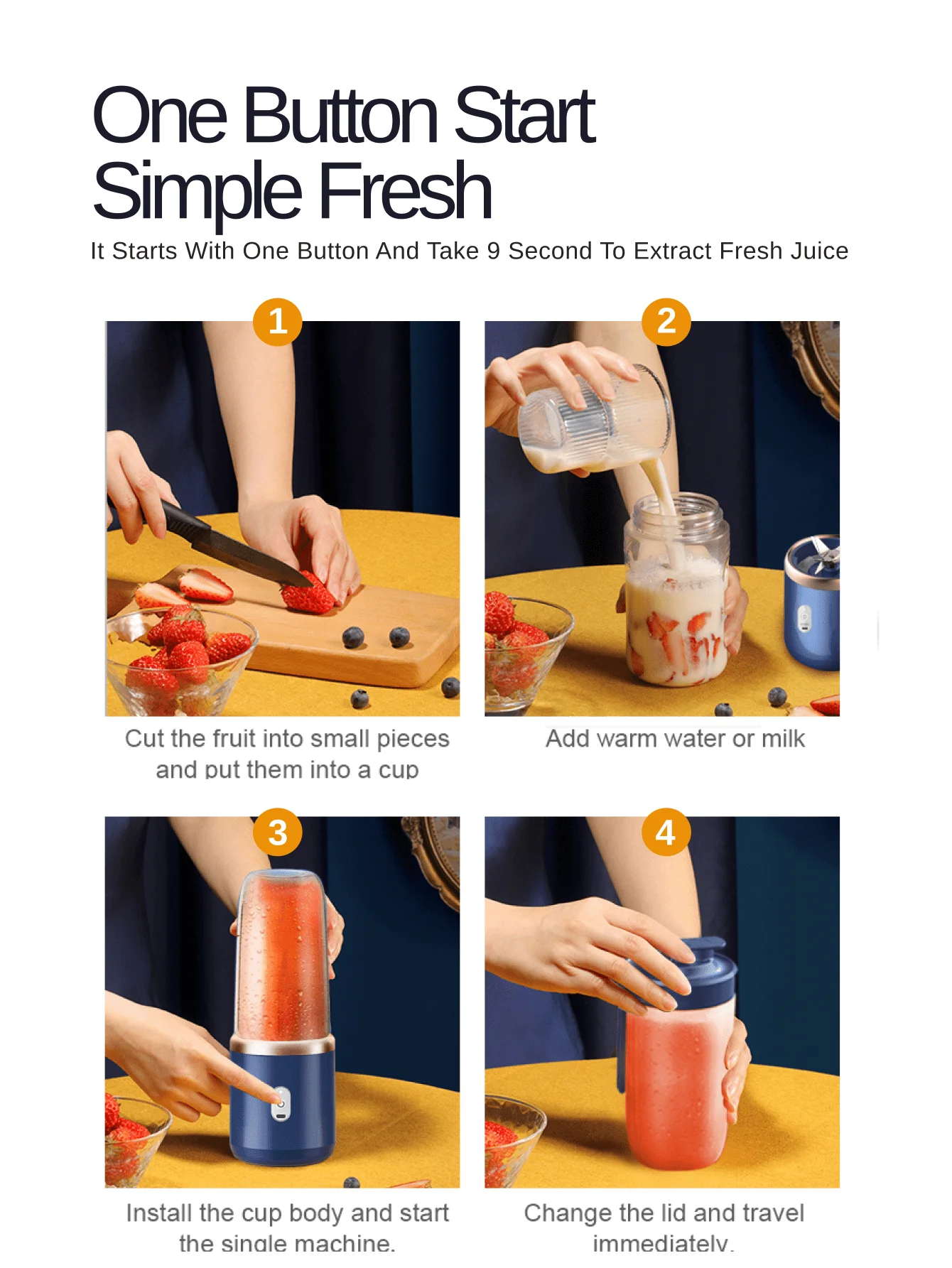 Portable 400ml Rechargeable Juicer Blender with Six Blade Fast Ice Crushing - Perfect for Smoothies, Vegetables and Fruit Juices