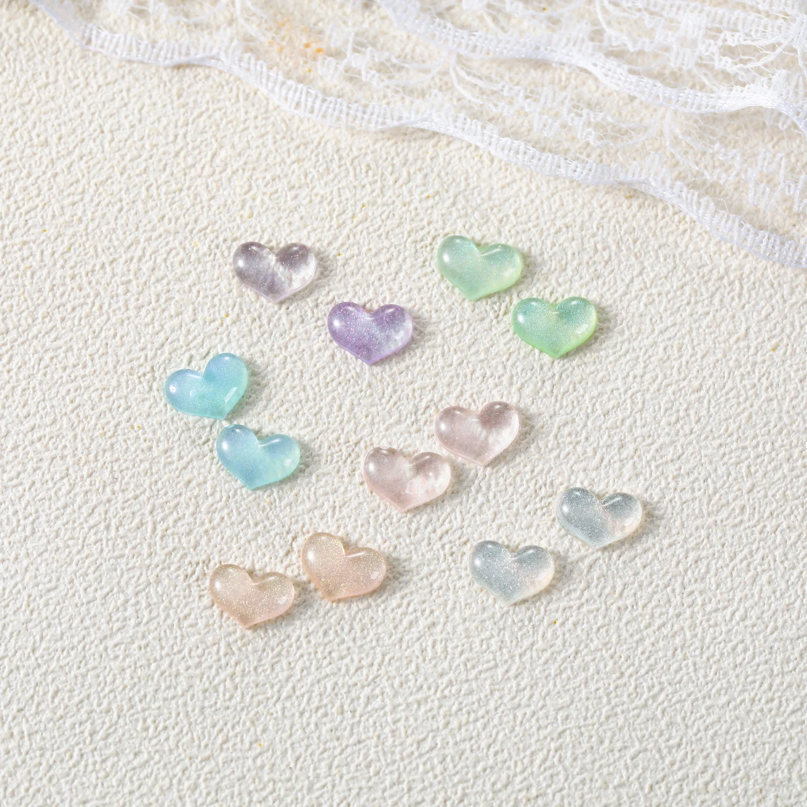 50pcs Kawaii Resin Mini Transparent Heart Charms Cabochon Flatback Nail Art Nails Miniature Scrapbook Accessories Diy Material