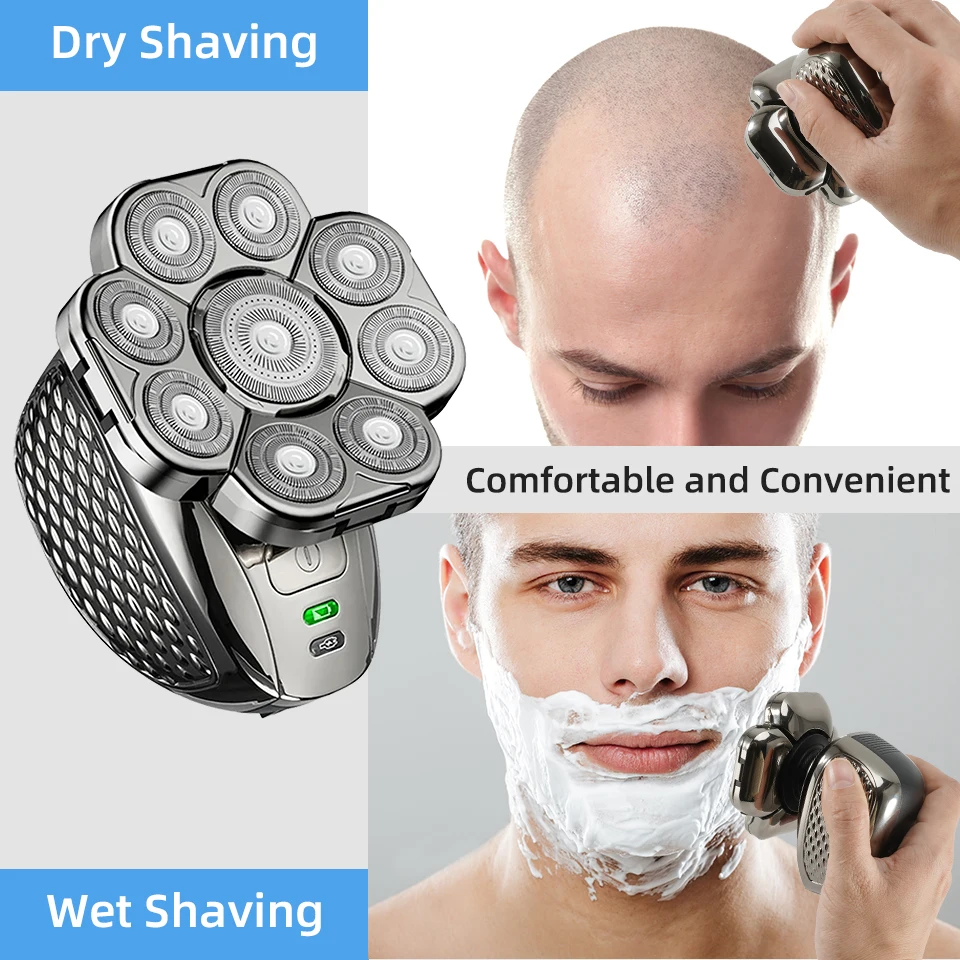 Muži grooming souprava 9 řezačka plovoucí hlava elektrický břitva multifunkce shavers USB dobíjecí wet/dry 6 v 1 holohlavý hlava shavers