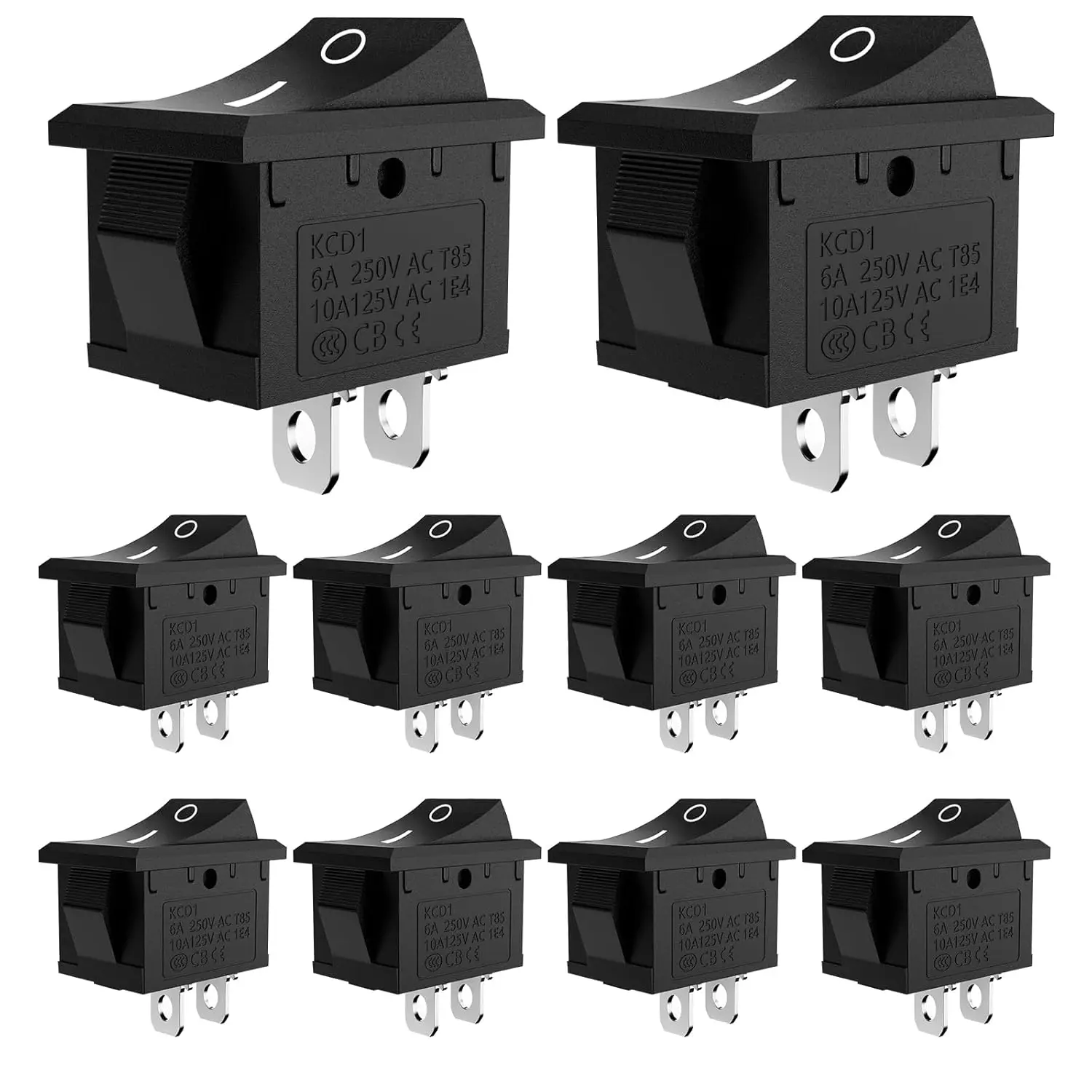 10PCS On/Off Boat Rocker Switch - 2 Pin 2 Position Snap SPST - 6A 250V AC T85-10A 125V AC 1E4 - Toggle Switch KCD1