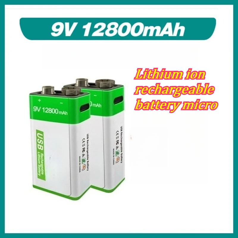 9V 12800mAh Lithium Ion Rechargeable Battery Micro USB Battery Microphone 9-volt Charging Durable Lithium Battery