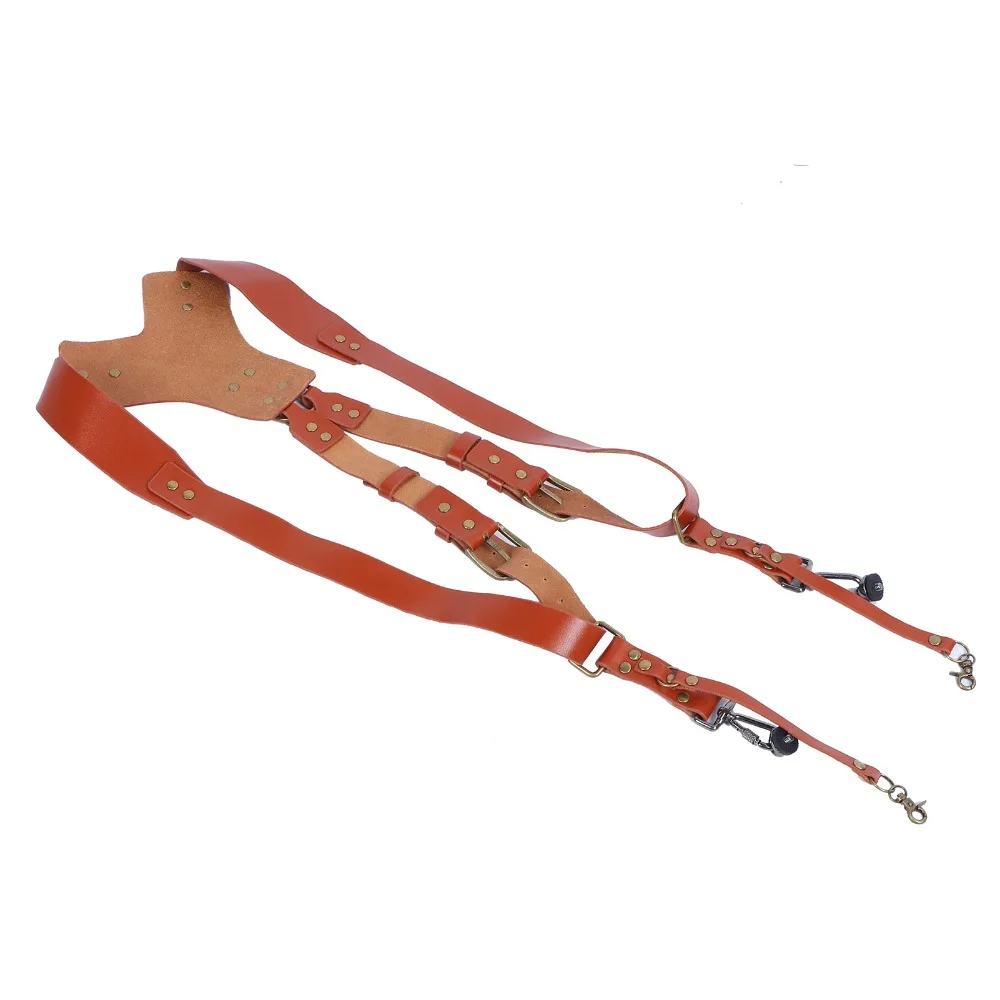 Brown Dual Shoulder Camera Strap Leather+Zinc Alloy Adjustable Size Quick Draw Camera Strap DSLR Backpack Strap