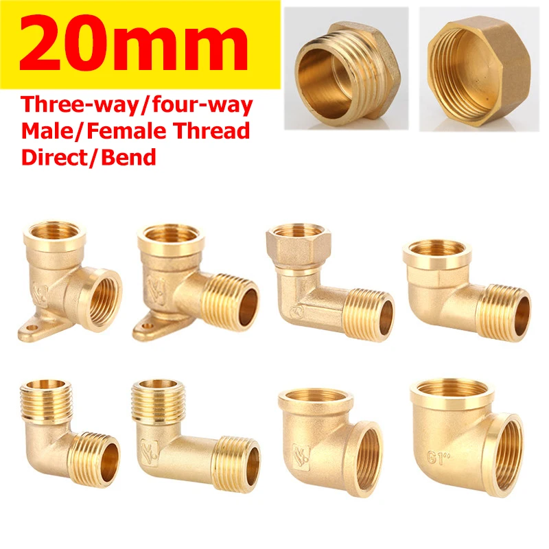 1/2 Male-Female Thread Pneumatic Plumbing Brass Pipe Fitting 20mm 3Way 4Way Direct/Elbow Adapter Coupler Connector