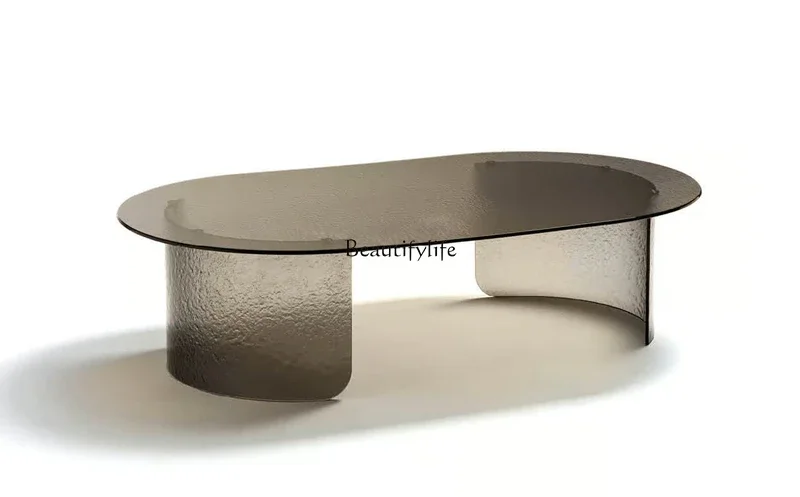 

Wave glass art Italian minimalist wabi sabi wind antique rectangular coffee table