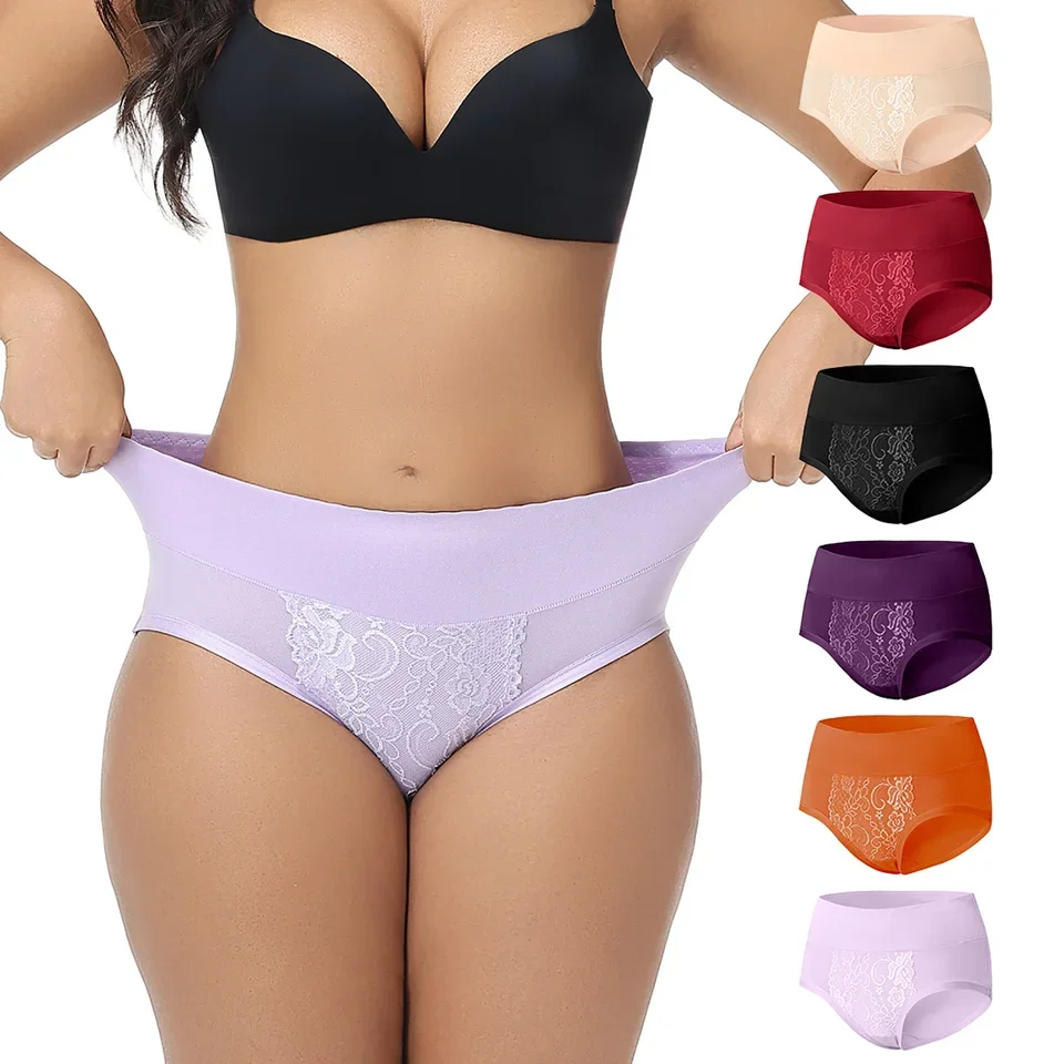 

Plus Size High Waist Underwear Cotton Panties Women Solid Color Seamless Briefs Female Lingerie Breathable Comfort Intimates