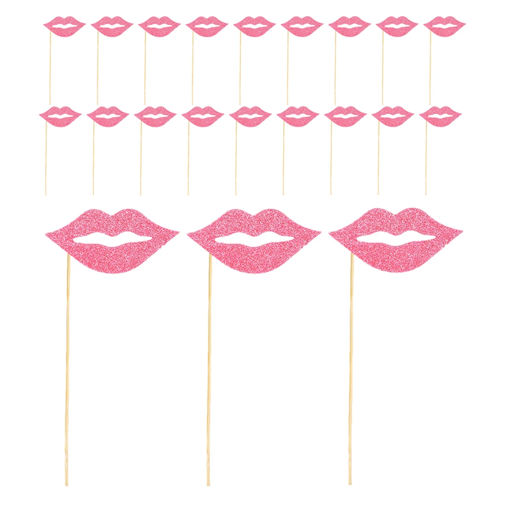 

60 Pcs Red Lips Photo Props Funny Selfie Festival Lip-shaped Booth Mouth Accessories Birthday Party Engaged
