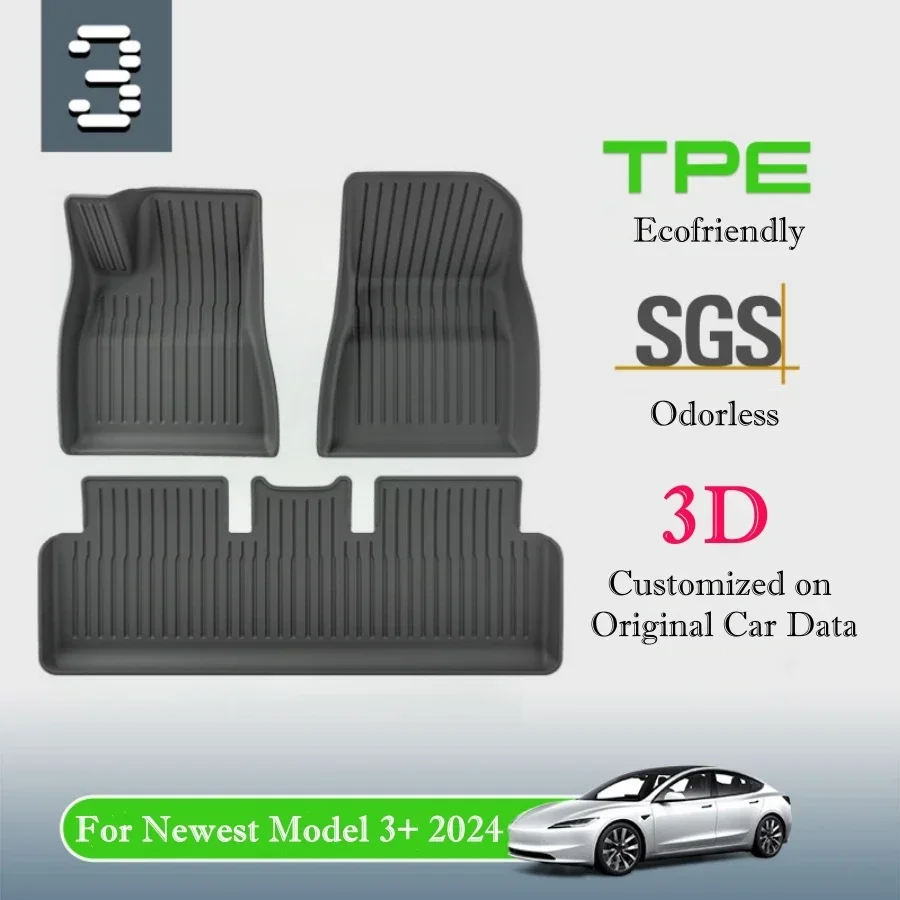 For Tesla 2025 New Model 3 Highland TPE Floor Mats All Weather Front Rear Cargo Liner Mat, Waterproof Anti-Slip Mats Accessories