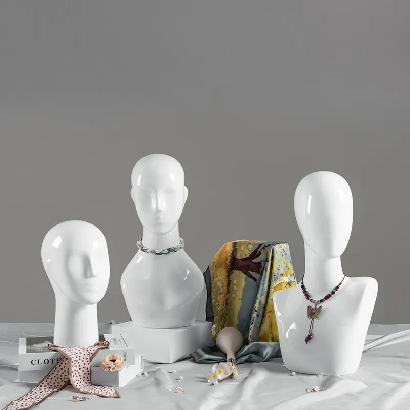 White Fiberglass Mannequin Head with Facial Features Wig Display Model for Scarf Silk Scarf Women Hat Shop Prop Head Mold