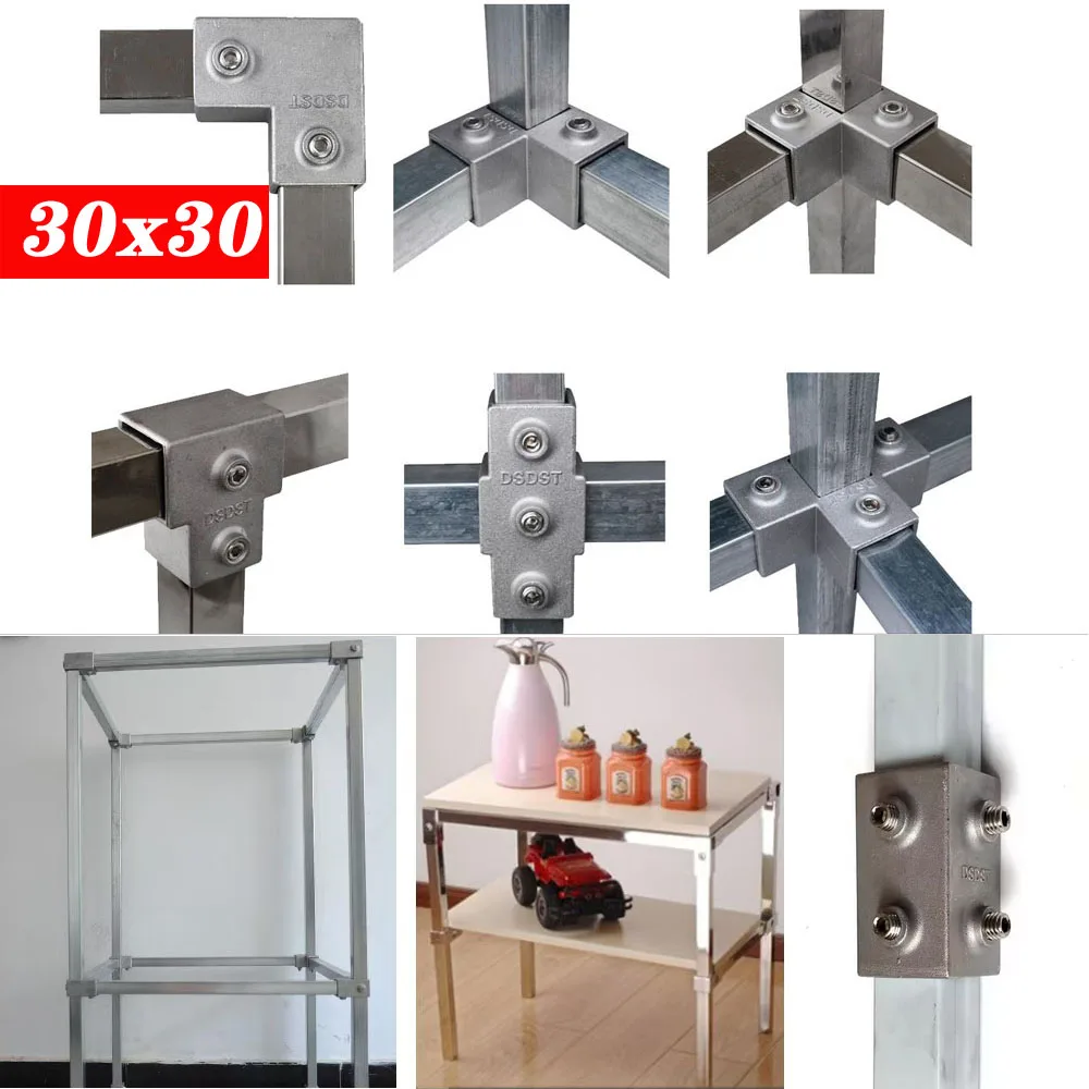 OD 30x30mm Square Tube Connection Piece Aluminum Alloy Elbow Three-way Square Pipe Fixed Joint Storage Rack Rack