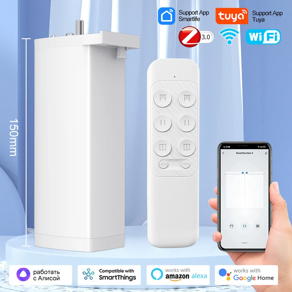 Tuya Wifi/Zigbee smart Electric Curtain Shutter Motor Intelligent Support APP Control Yandex Alice Alexa Google home Assistant