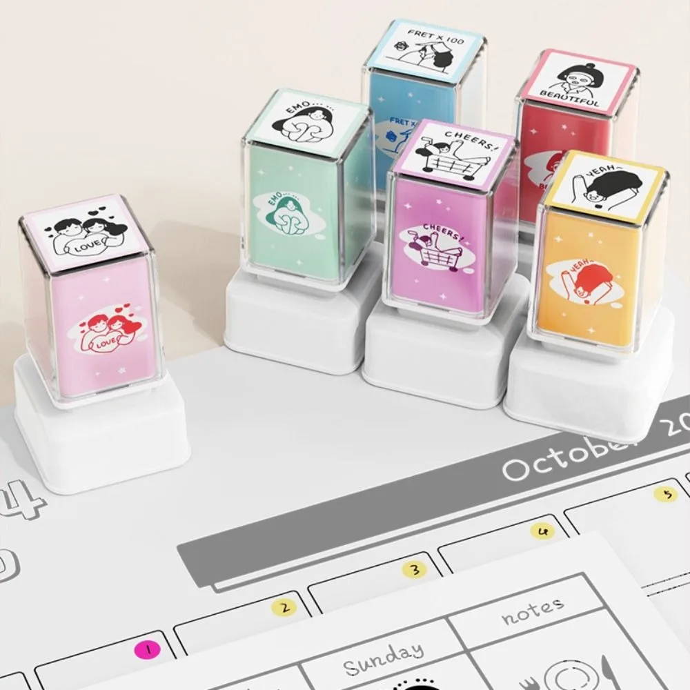 High Quality Portable Traceless Account Seal DIY Kawaii Seal Box Handmade Seal Sticker Cartoon Stamps Toy for School