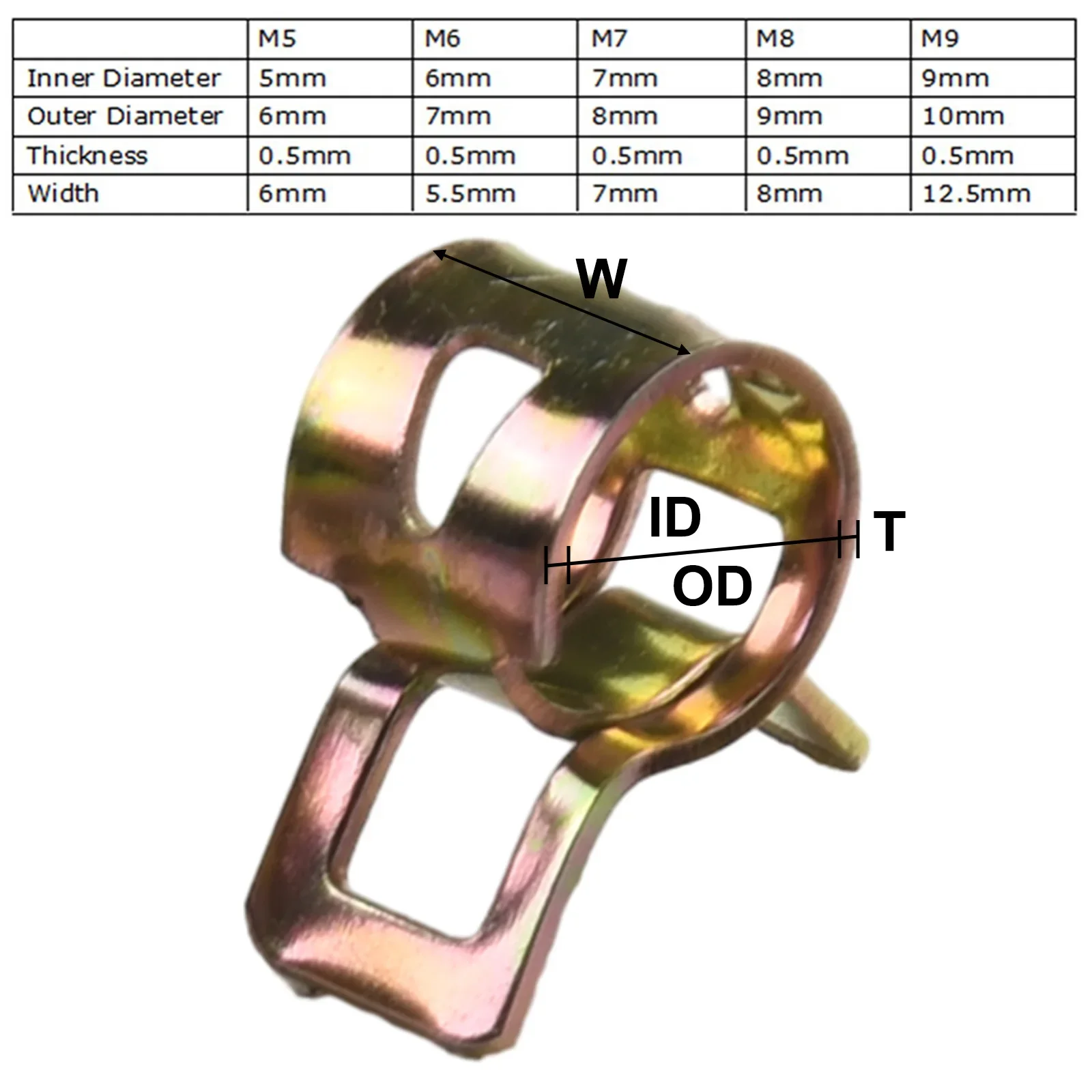 Bandes à Ressort Réutilisables pour Conduites de Carburant, Clips de Fixation pour Tuyaux d'Air, 5/6/7/8/9mm, 50 Pièces