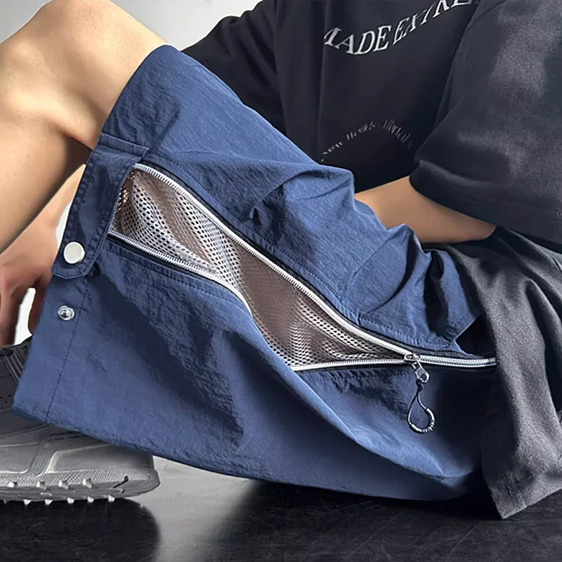 

Мужские летние спортивные брюки American Sle Workwear: модные, из ледяного шелка, быстросохнущие, дышащие, свободные, повседневные, средней длины