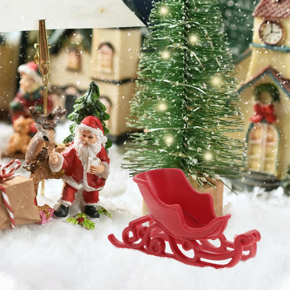 

10pcs Mini Sleigh Decoration Plastic Christmas Ornament For Desktop Table Centerpiece Indoor Holiday Decor Party Favors Winter