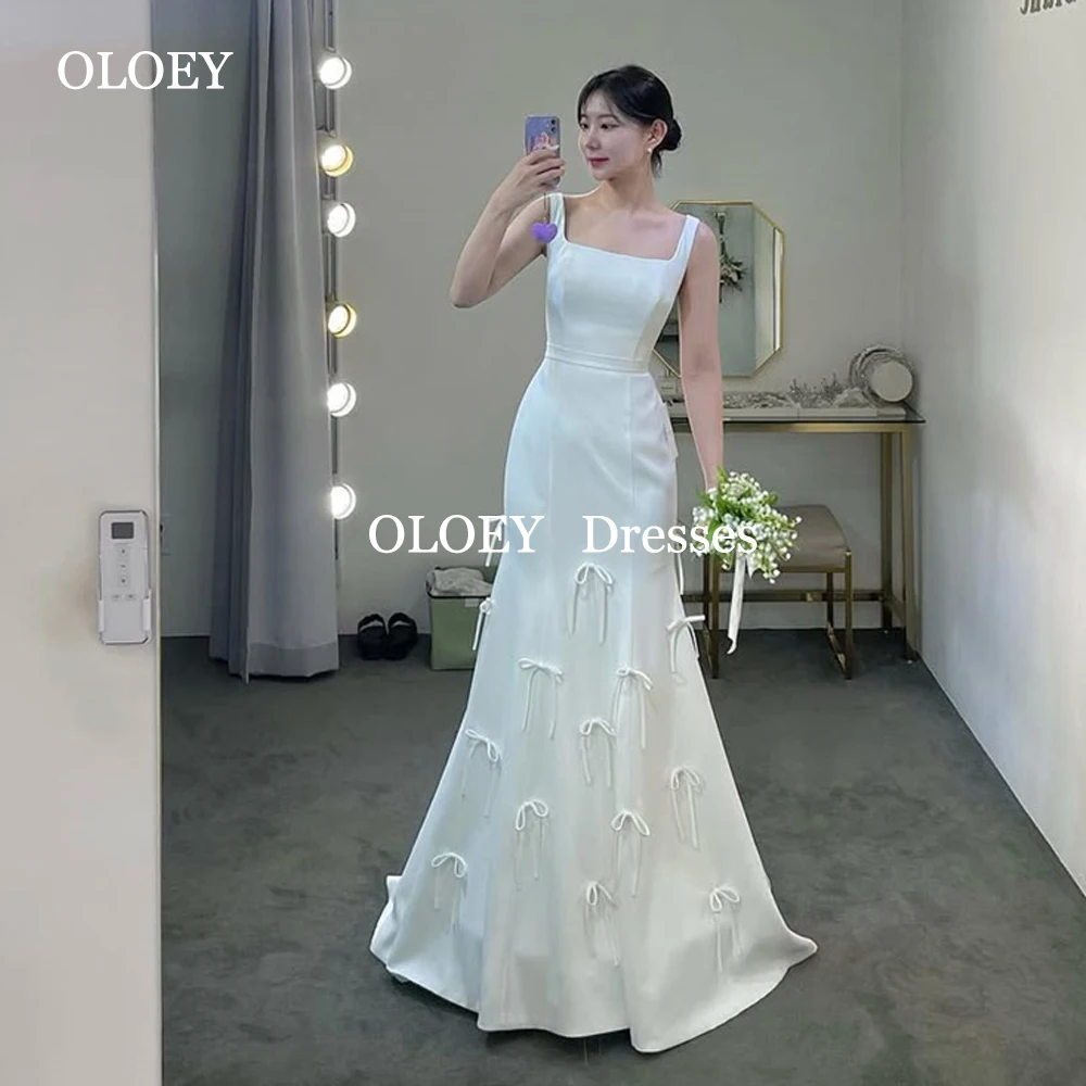 

OLOEY Simple Bows A Line Wedding Dresses Korea Photoshoot Square Collar Floor Length Bride Gowns Customized Vestidos De Novia