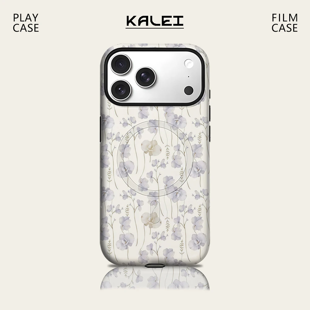 Vertikale Handyhülle mit Lavendel-Blumenmuster für iPhone 17, 16, 15, 14, 13, Pro Max Plus für magnetische, einzelne, doppelschichtige, robuste Hülle