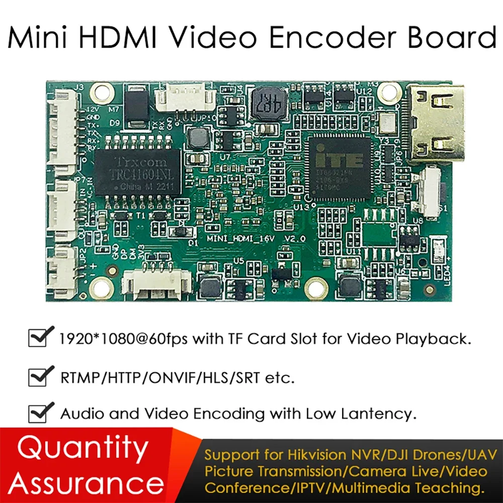 Mini HDMI Video Encoder Board Hikvision&Dahua'S NVR TF Card Slot DJI Drones/IPTV/Camera Live Low Latency1080P@60FPS RTMP ONVIF