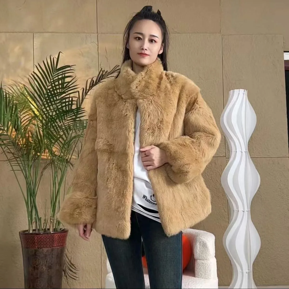 QUEENTINA Natural Fur Coat Women Winter Jacket Real Leather And Fur Bolero Women\'s Clothing Female Outerwears With 2024 Black