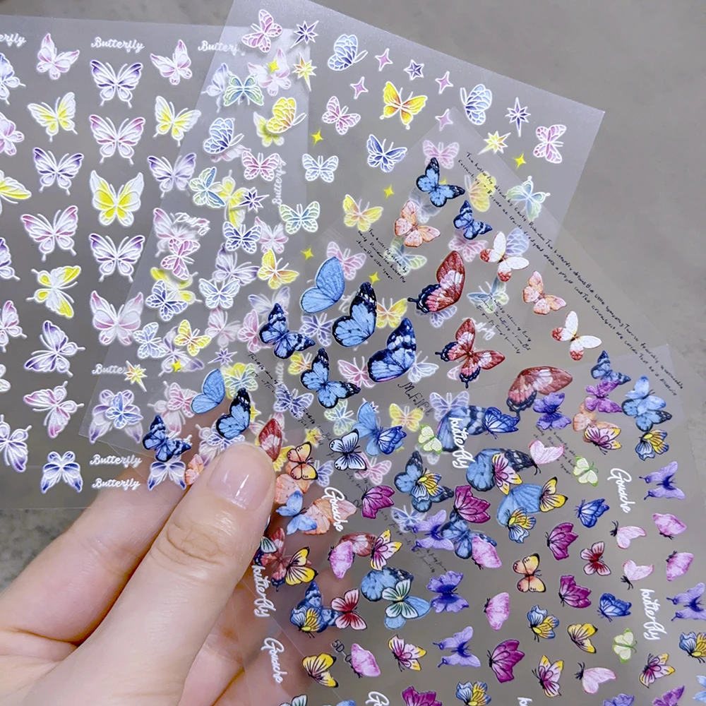 1Pc 5D Embossed Colorful Butterfly Nail Art Sticker Daisy Petal Hollow Wings Self-Adhesive Decals DIY Slider Manicure Decoration