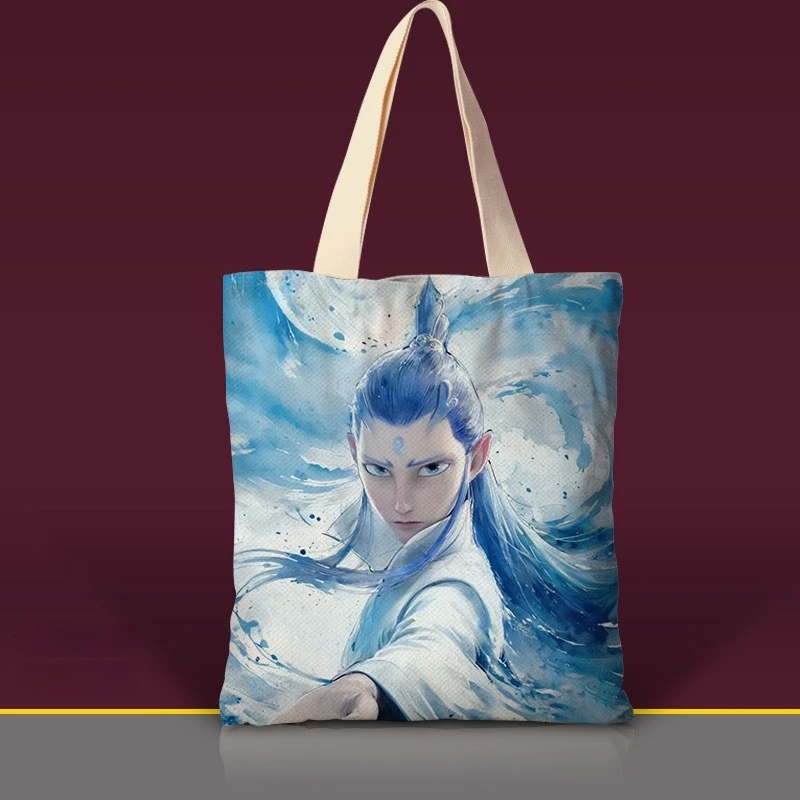 Nezha 2 Magic Child Trouble Around The Sea Canvas Bag Custom One-Shoulder Handheld Student Schoolbag Zipper Ink Ne Zha Gift