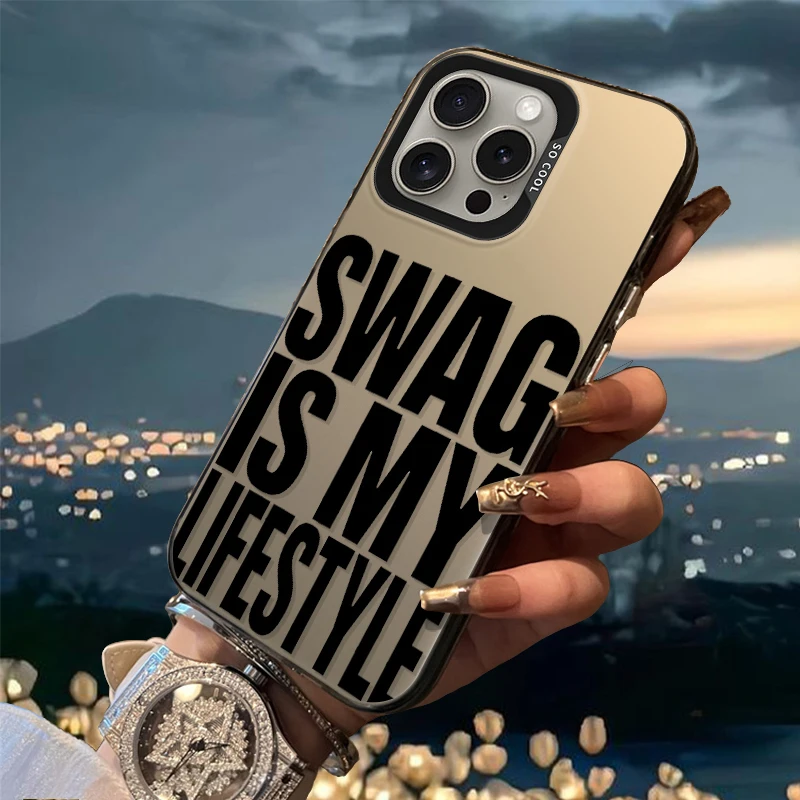 

Bold English SWAG Slogan Aesthetic Frosted Case for iPhone 17 16 E 15 14 Plus 13 12 Mini 11 Pro Max Acrylic Hard Silicone Cover