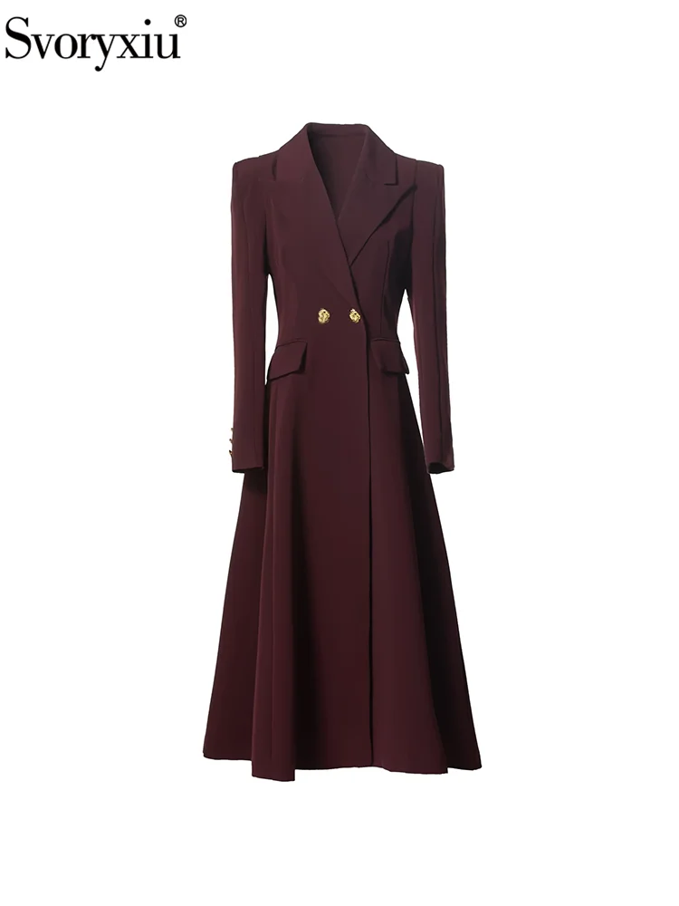 Svoryxiu Fashion Runway Autumn Brown Vintage Long Style Overcoat Women's Turn-down Collar Long Sleeve Double Breasted Overcoat