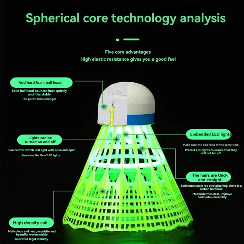 발광 배드민턴 공 LED 폼 플라스틱 스포츠 배드민턴 조명 셔틀콕 배드민턴 세트, 4 개