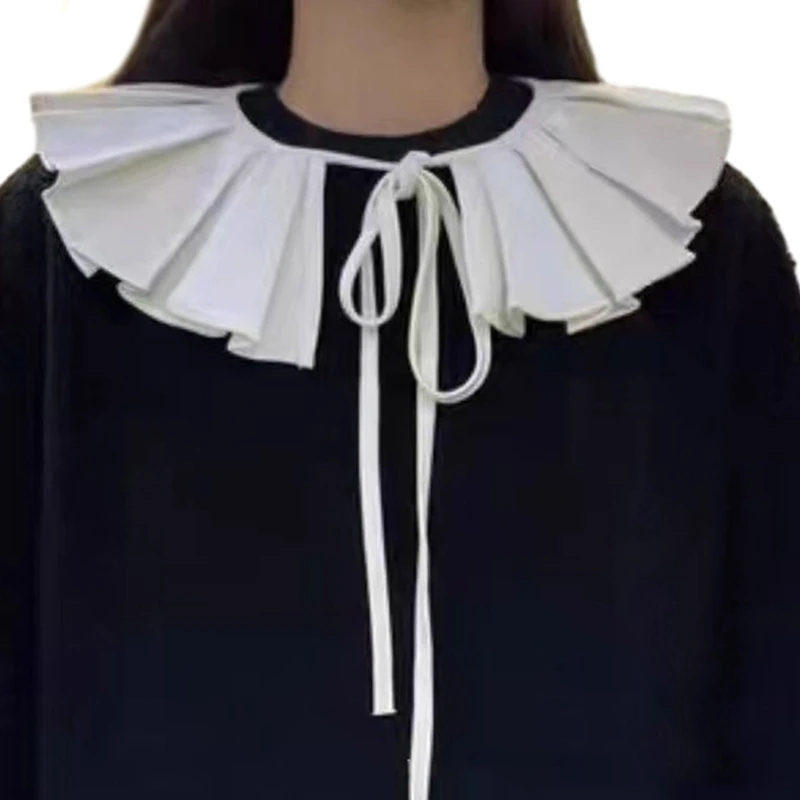 

Women Pleated Ruffle Capelet Necklace Lace-Up Decorative Solid Color Fake Collar Dropship