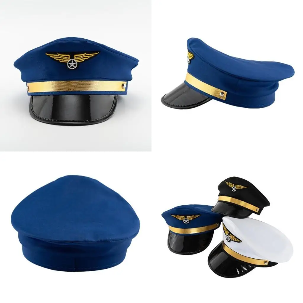 

31BB Flat Top Hat for Halloween Fashion Flight Hat Masquerades Captain Costume Hat Adult NightClub Hat Theme Party Hat