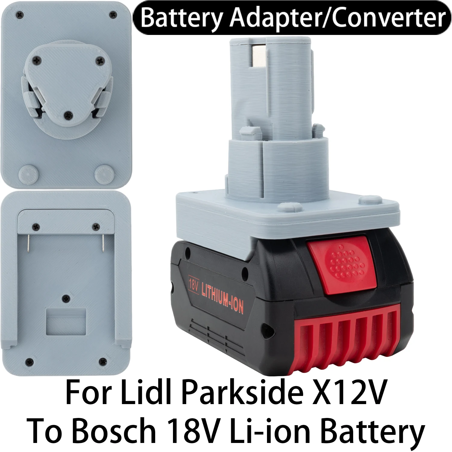 

Адаптер-конвертер для инструментов Lidl Parkside X12V Li-ion на аккумуляторы Bosch 18V Li-ion, аксессуар для инструмента