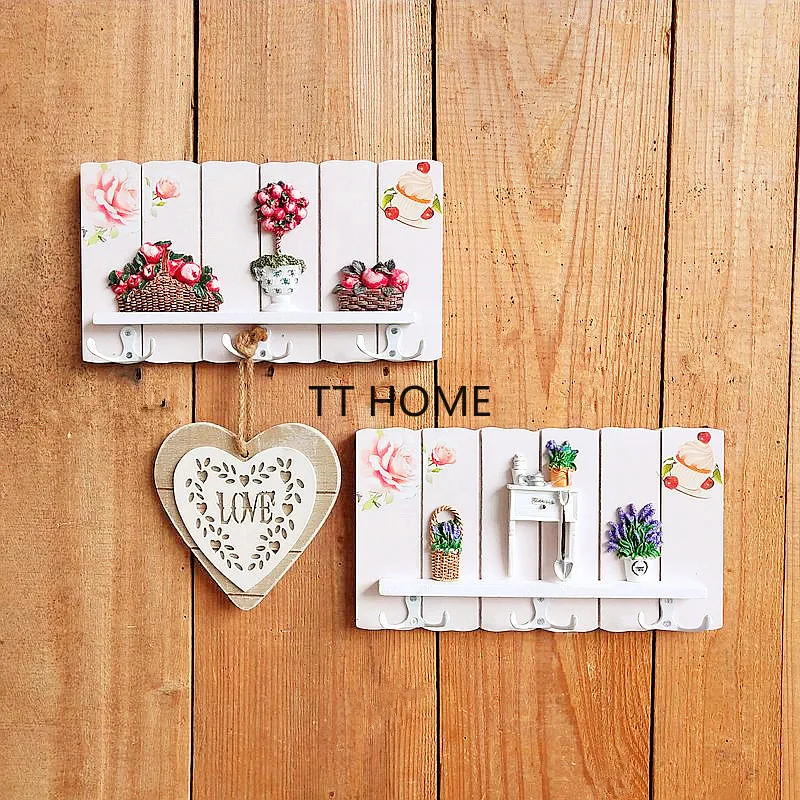 

Европейский пасторальный деревянный крючок, фермерский дом, трехмерные крючки для ключей, стойка, настенное украшение, декоративные крючки для сада и кухни