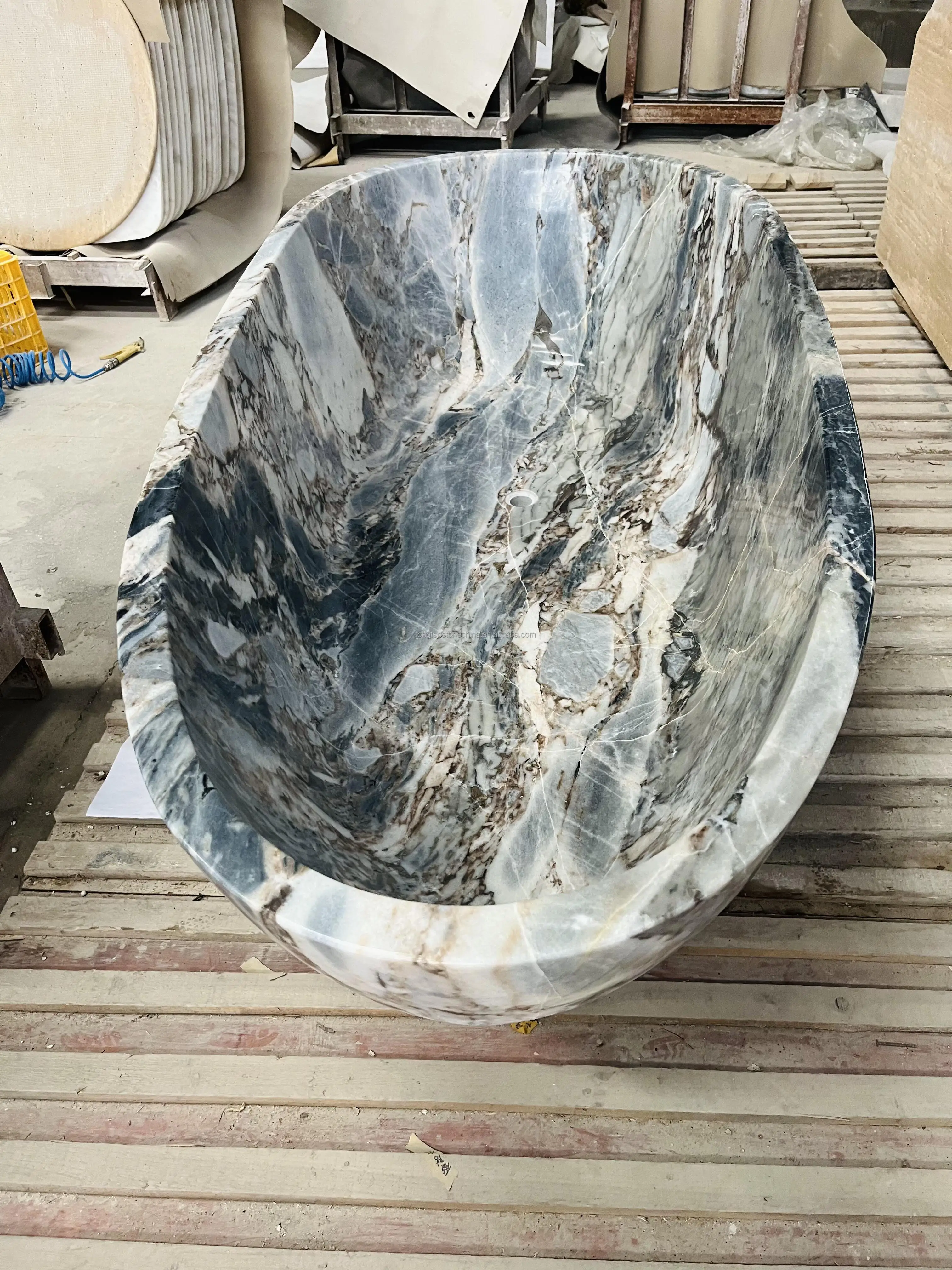 Natural Blue Ocean Storm Marble Bath Tub Soaking Bathtub Elephant White Marble Bathroom Bathtub Modern