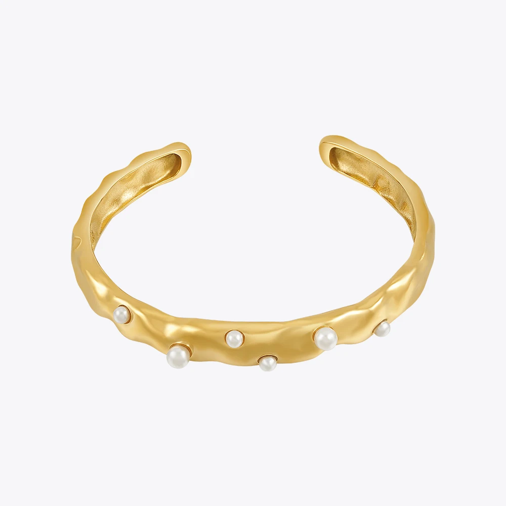 ENFASHION Pulseras Geometry Imitation Pearls Bangle For Women's Stainless Steel Gold Color Cuff Bracelet Elegant Jewelry B232383