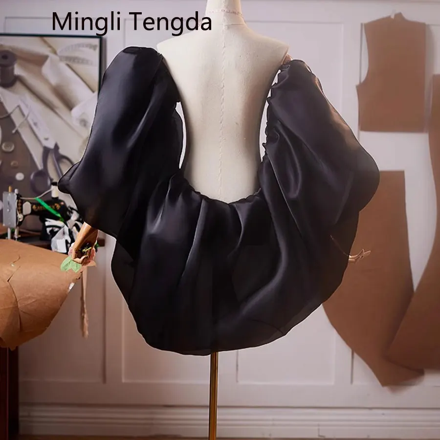 Mingli Tengda العروس الأورجانزا نفخة تغطي الأسلحة سترة الفتيات مبالغ فيها بوليرو معطف مطابقة مساء فستان المرأة أنيقة التفاف