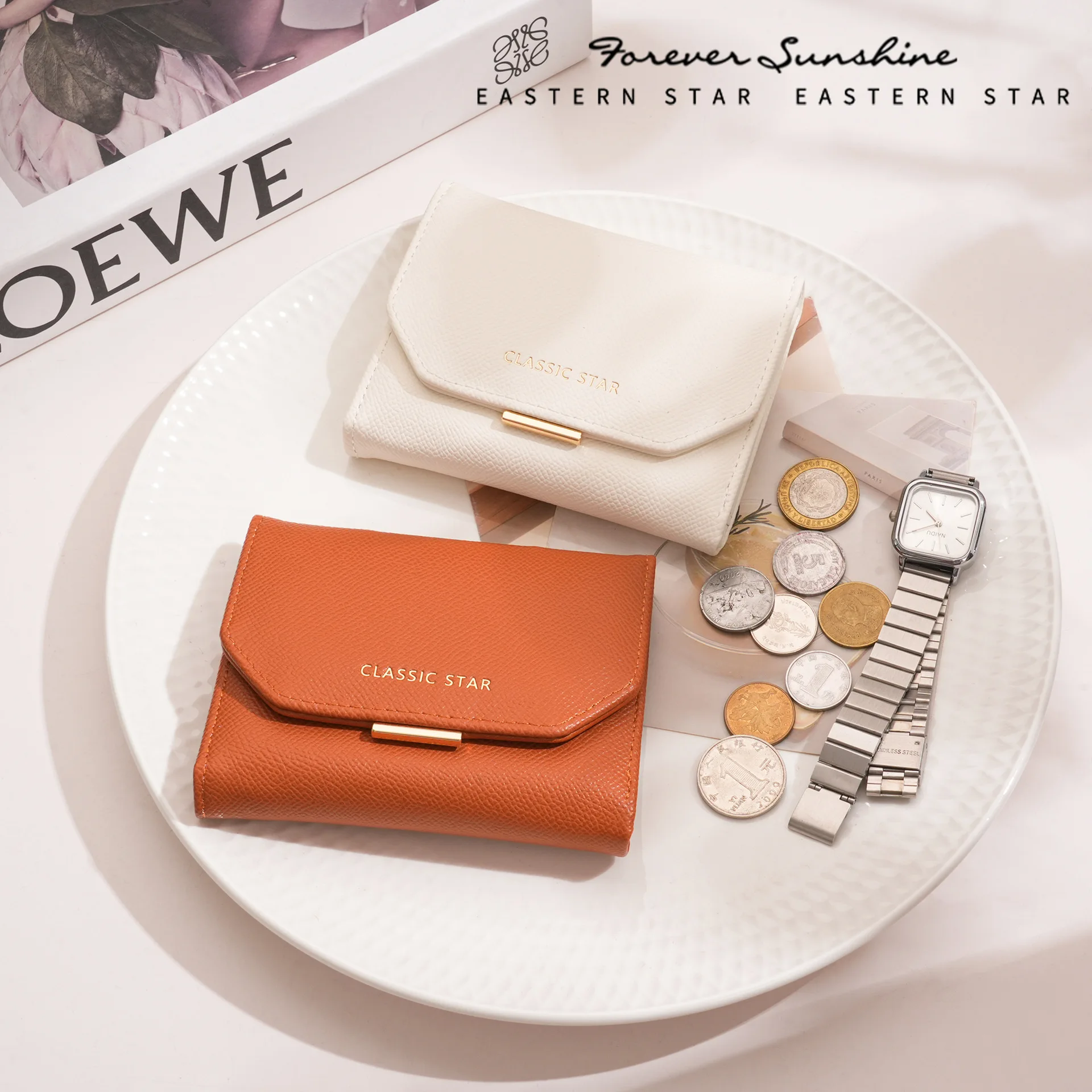 Women Short Small Wallet PU Leather Multi‑Card Slots Foldable Purse Gold Metal Buckle Minimalist Female Clutch Coin Pocket Fashi