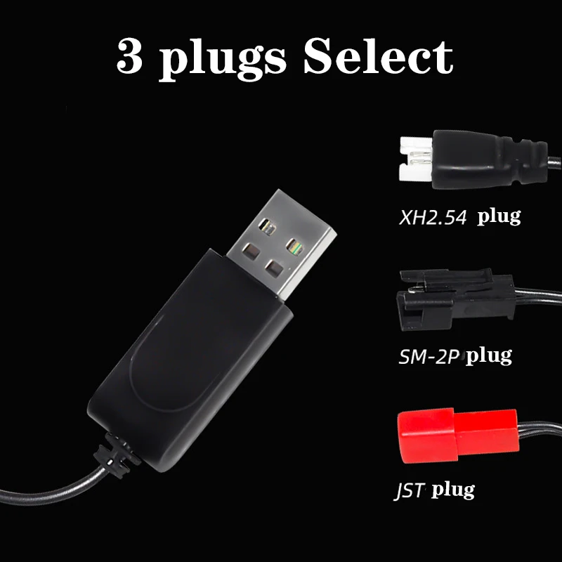 شاحن بطارية ليثيوم USB ، 3.7 فولت ، 500mA ، XH2.54 ، JST ، قابس SM-2P ، لعبة كهربائية ، كابل شحن USB